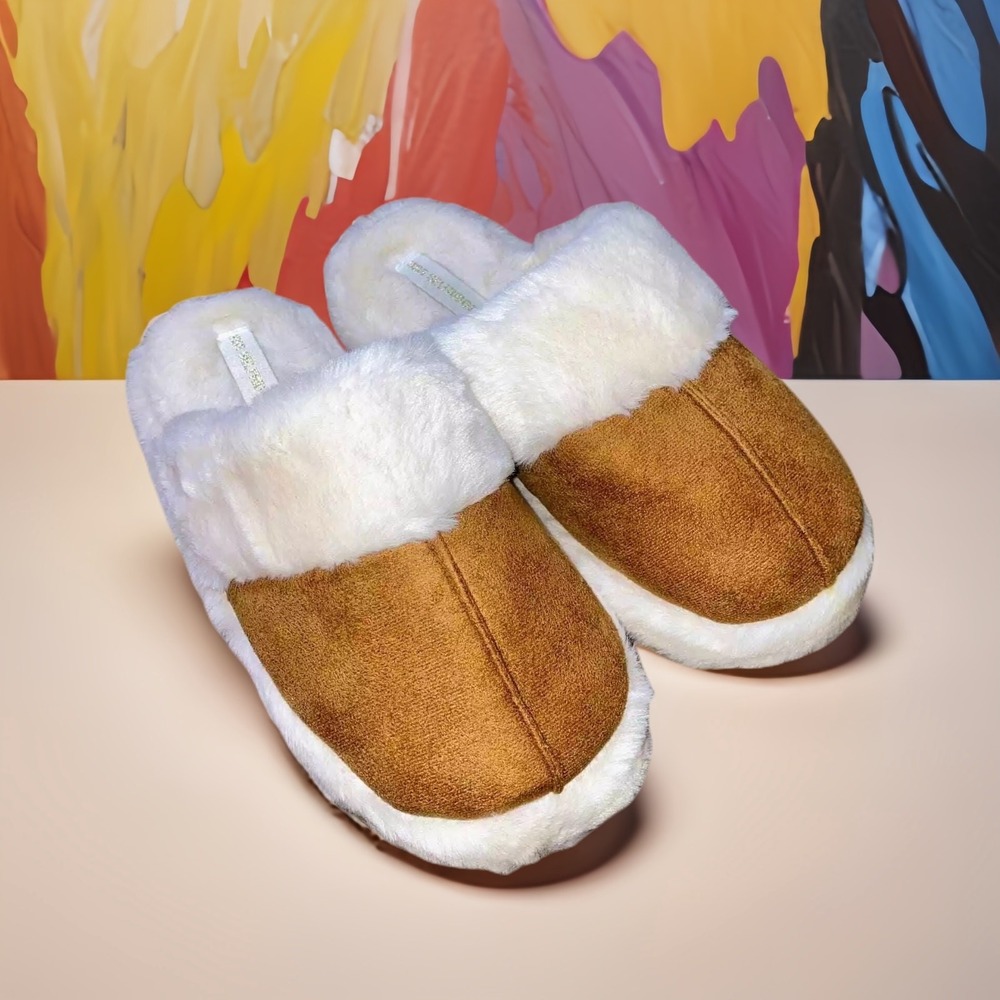 NEW 5-6 Vegan Suede Brown Flatform Platform Shearling Slippers